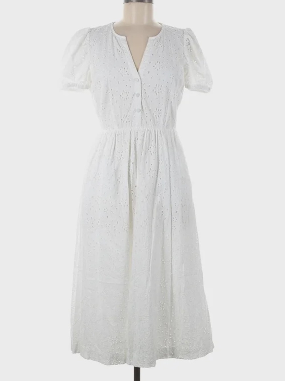 J.Crew Factory White Eyelet Puff Sleeve Midi Dress NWT 12 Preppy Coastal Summer